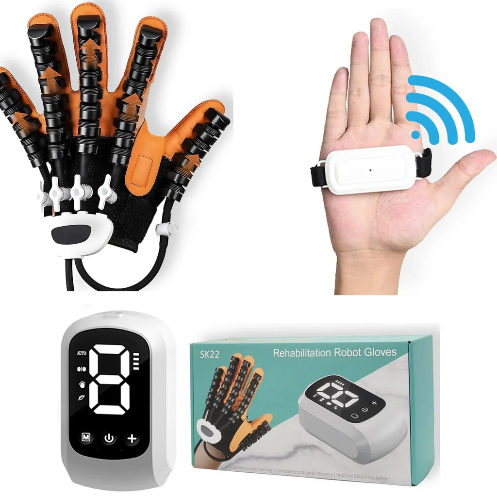 Portable 2400mAh Rechargeable Finger Training Robot Glove- 4 Modes 9 Levels Adjustable- Universal for Left Right Hands