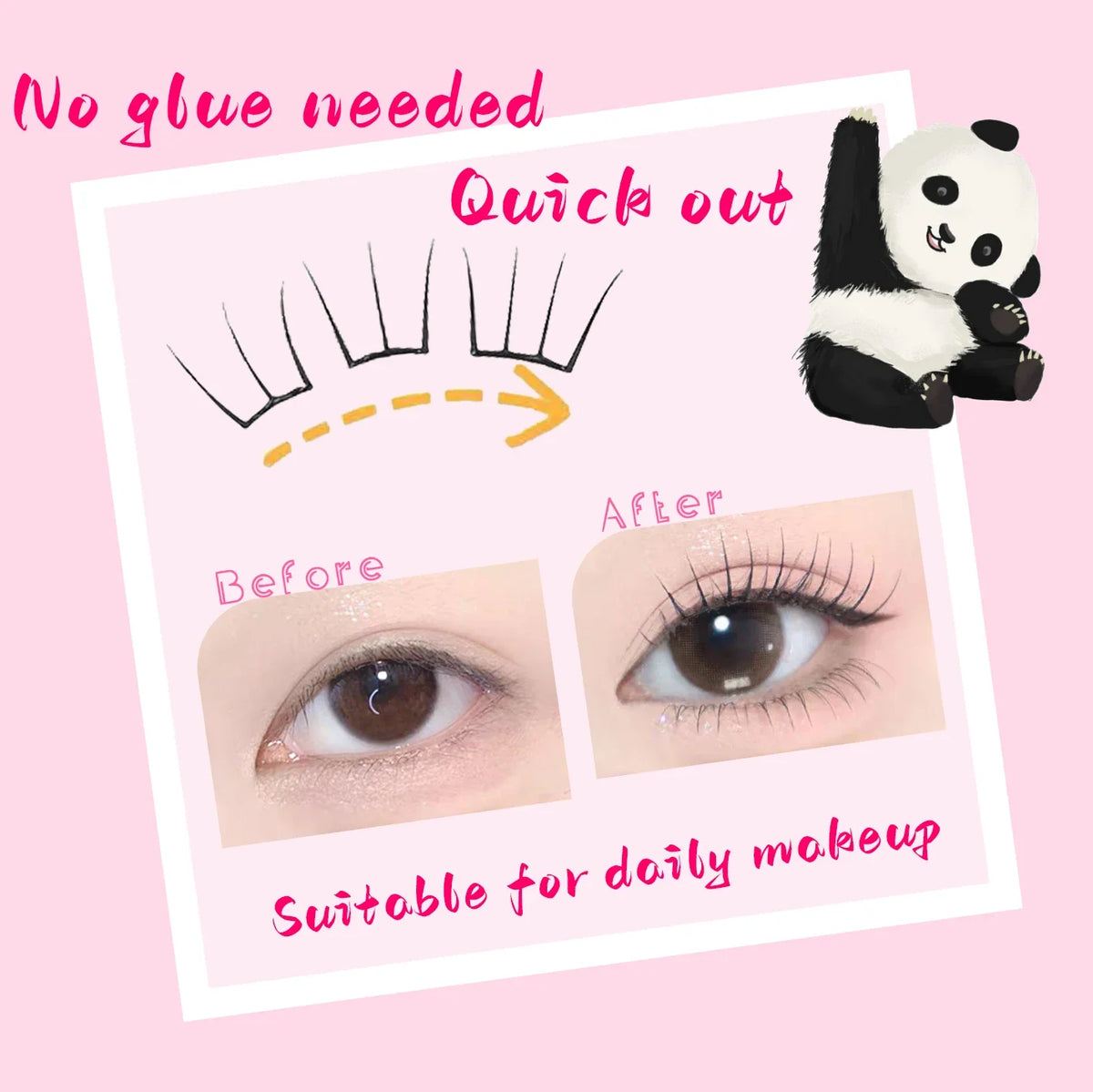 Korean Stylish Self-Adhesive False Eyelashes K-pop Inspired Fluffy Clustered Slender Comic Design for Everyday Use