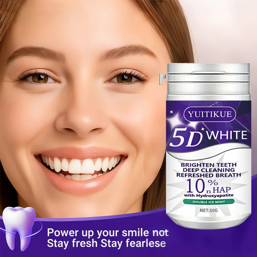 10% Hydroxyapatite Tooth Powder | 5D White Brightening | Deep Clean & Fresh Breath | Double Ice Mint