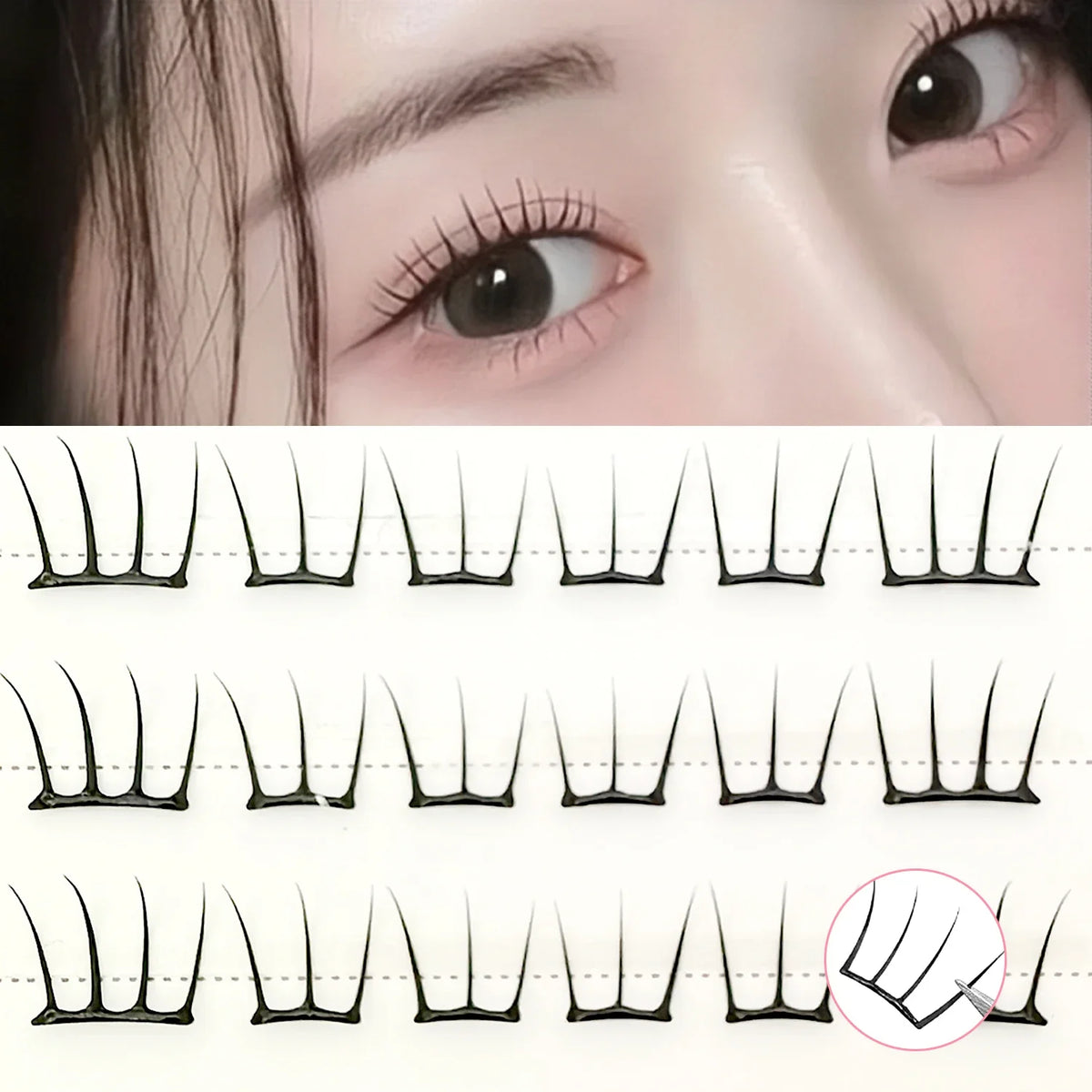 Korean Stylish Self-Adhesive False Eyelashes K-pop Inspired Fluffy Clustered Slender Comic Design for Everyday Use