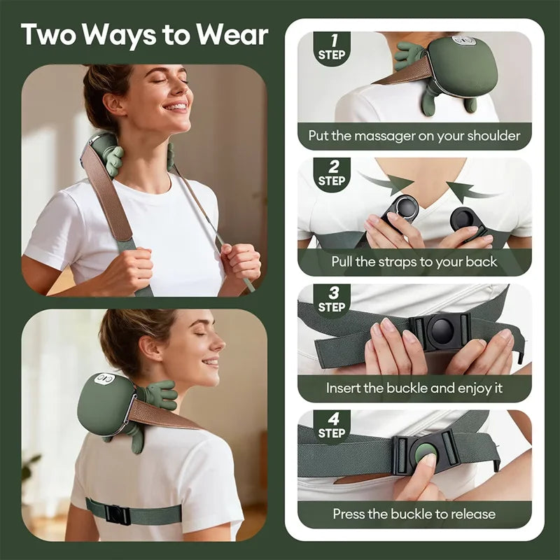 4D Bionic Finger Neck Shoulder Massager Wireless Neck Cervical Trapezius Kneading Massage Shawl Brushless Motor Neck masajeador