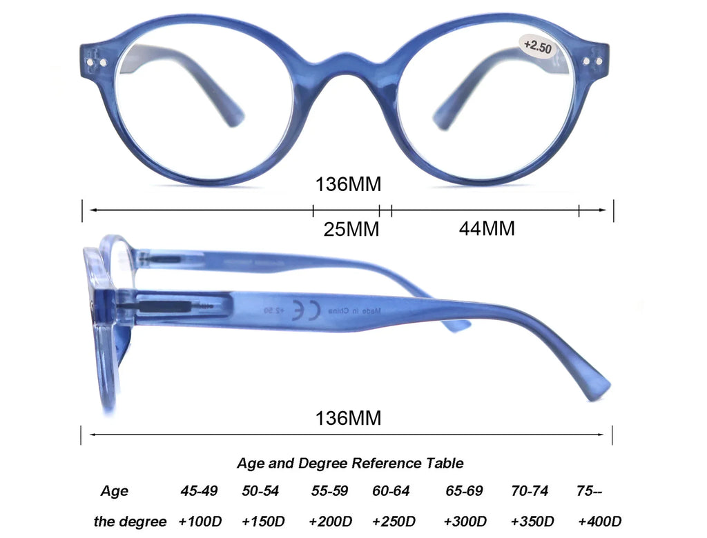 Reading Glasses for Men Women Classic Round Readers Eyeglasses High Qulity Spring Hinge Hyperopic Presbyopia +1.0 to +4.0
