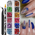 12Grids Mixed-Shape Crystal Nail Art Rhinestones Pink/Red Flatback Nail Gems Luxury Diamond Glass Stones Manicure Decoration