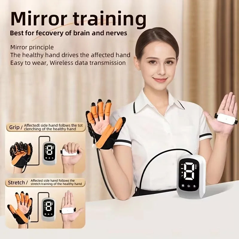 Portable 2400mAh Rechargeable Finger Training Robot Glove- 4 Modes 9 Levels Adjustable- Universal for Left Right Hands