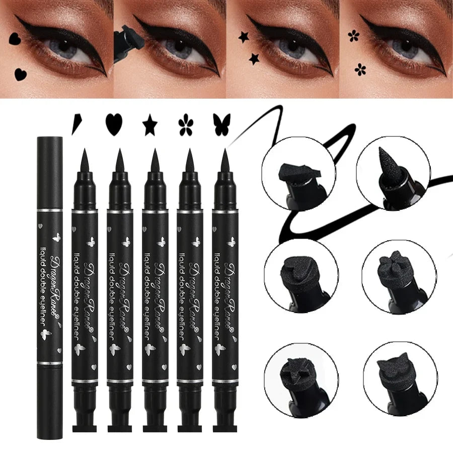 Double-Ended Stamp Eyeliner Waterproof Non-Smudge Eyeliner Liquid Pen Quick-Drying Waterproof Sweat-Proof Not Easy to Smudge Eyeliner Stamp Eyeliner Liquid