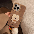 Cute Cartoon 3D White Puppy Flowers Suede Leather Phone Case With Pendants For iPhone