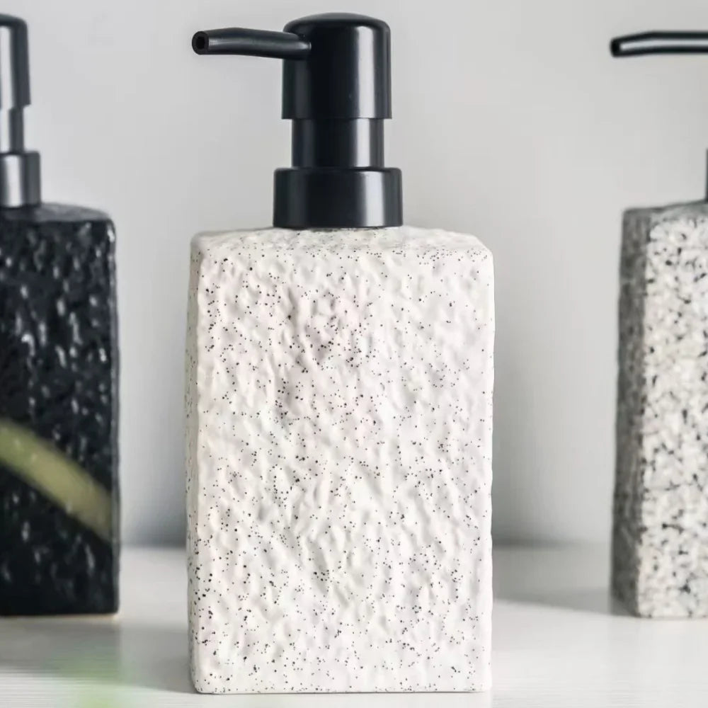 High End Stone Texture Ceramic Lotion Bottle for Home Hotel Multi Purpose Shampoo Hand Wash Bottle Durable Anti Slip Design