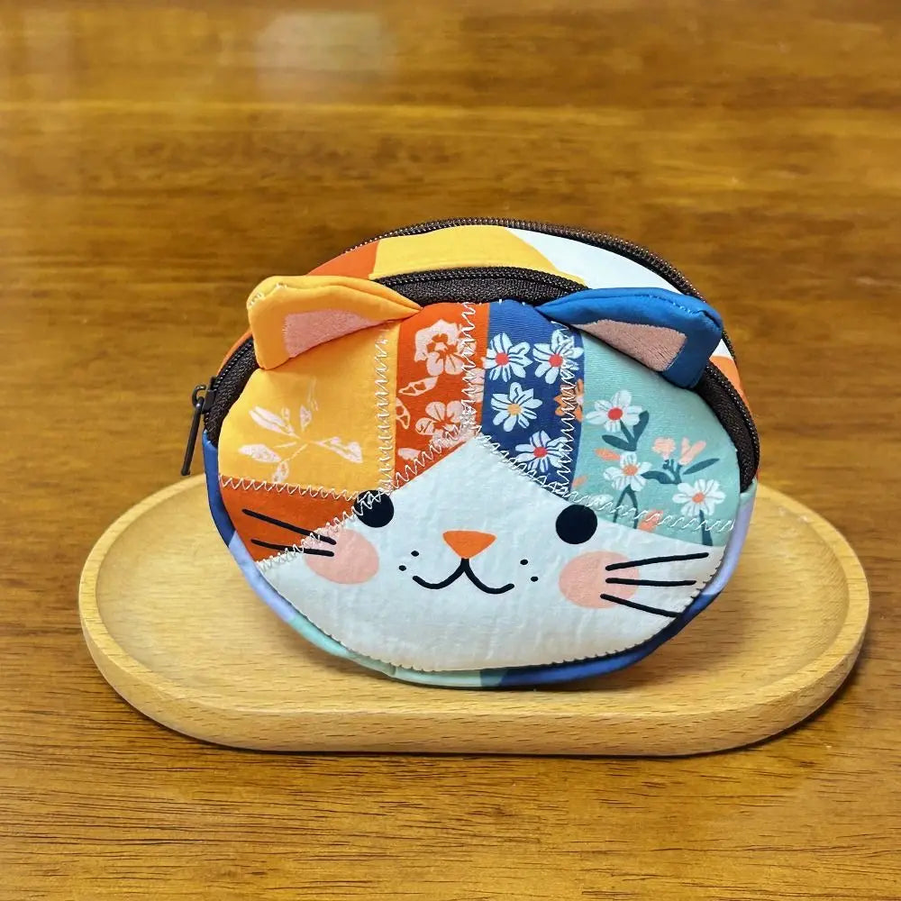 Waterproof Patchwork Coin Purse Cat Zipper Design Small Cosmetic Pouch Makeup Bag Home Travel