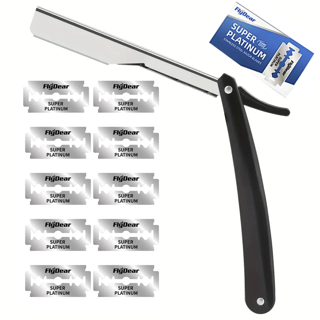 Professional Manual Shaver Straight Edge Stainless Steel Sharp Barber Razor Folding Shaving Beard Cutter with 1/10/20 pcs Blades
