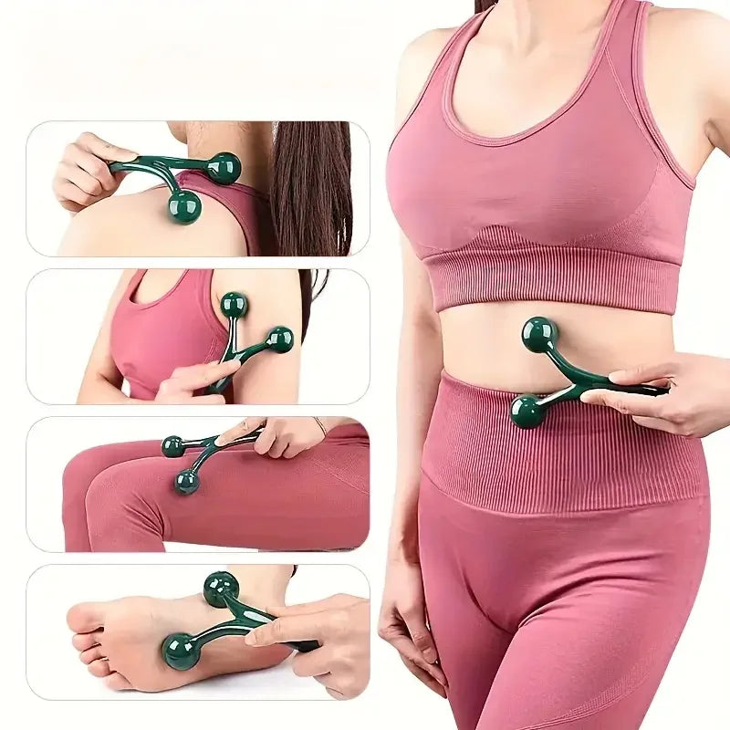3-Head Manual Massager - Ergonomic Design for Neck, Shoulders & Feet - Portable Muscle Relief Tool for Home/Office/Gym - Durable