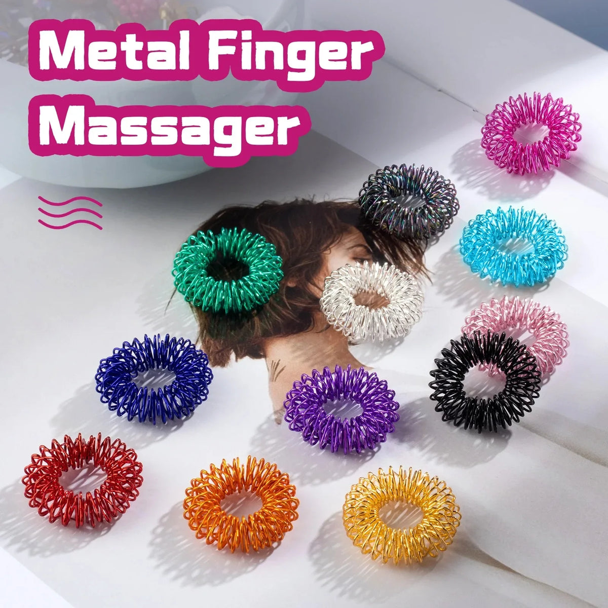 12Pcs Acupressure Rings Set - Spiked Anxiety Relief Rings for ADHD｜Stress Relief Sensory Toys for Office & Classroom