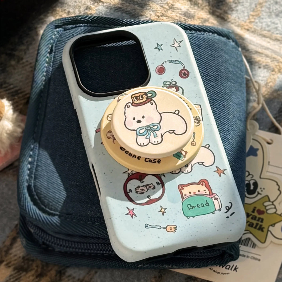 Splash-ink Cartoon Puppy Magnetic Holder Phone Case For iPhone