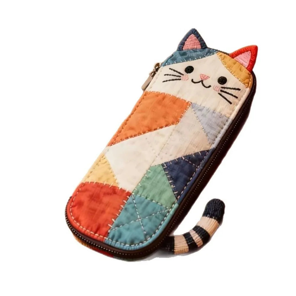 Waterproof Patchwork Coin Purse Cat Zipper Design Small Cosmetic Pouch Makeup Bag Home Travel
