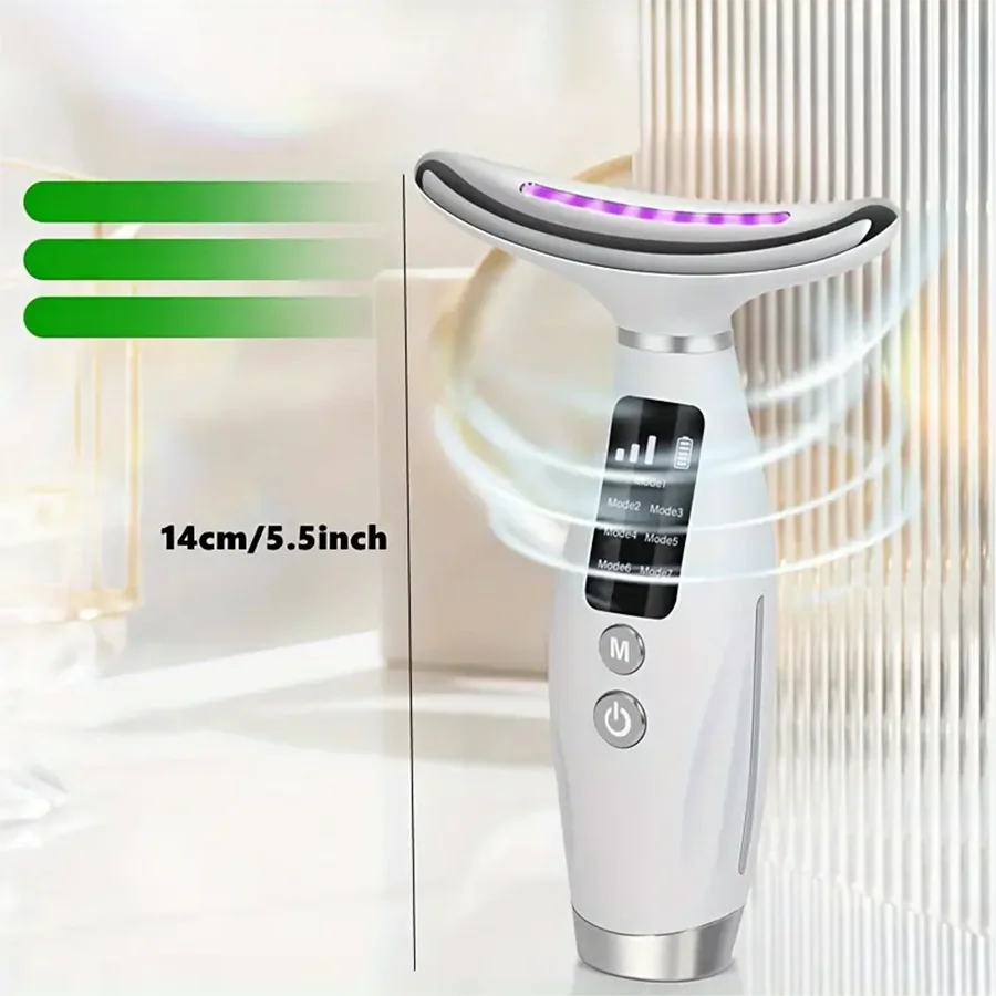 LED display beauty device, USB charging - with 7 types of lights, ergonomic design, vibration massage, suitable for effective re