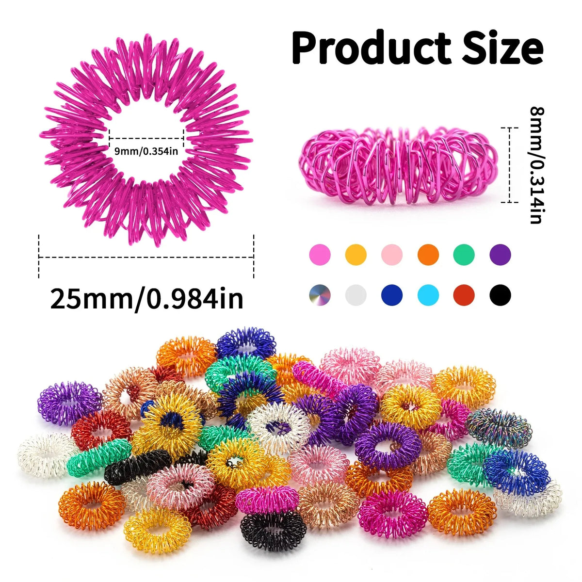 12Pcs Acupressure Rings Set - Spiked Anxiety Relief Rings for ADHD｜Stress Relief Sensory Toys for Office & Classroom