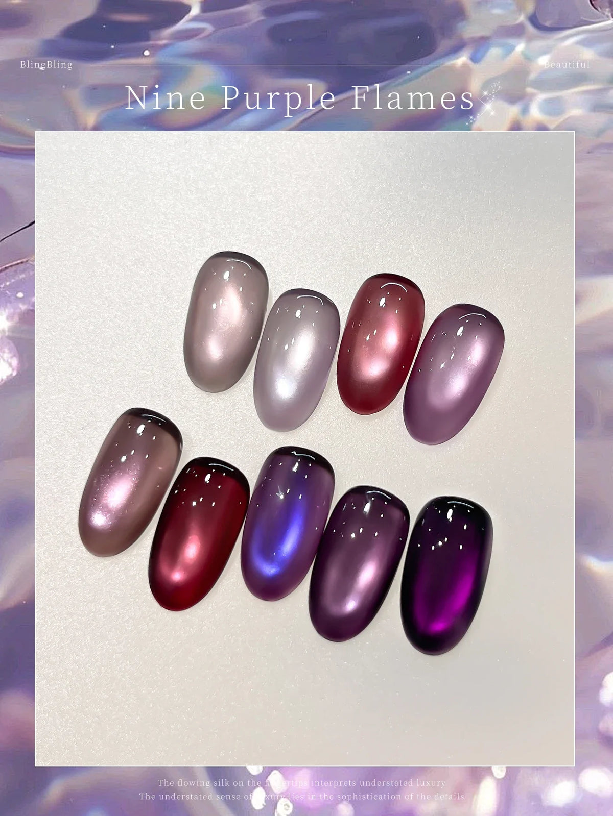 XEIJAYI 9Pcs 15ML Purple Cat Eye Nail Polish Gel Set UV Gel Soak Off Nail Magnetic Gel Polish Nail Art DlY For Salon At Home
