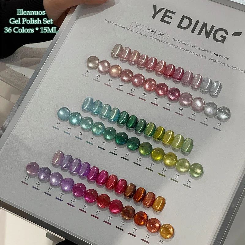 Eleanuos Rainbow Cat's Eye gel Polishing 36PCS Mixed Varnish gel Semi Permanent Glass Cat's Eye Star Ultraviolet LED Nail Salon
