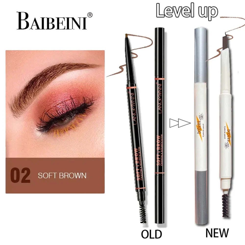 Thin-Head Double-Ended Eyebrow Pencil – Waterproof, Long-Lasting, Auto-Rotate, Brush Tip, Contour, Natural, Certified, Unisex