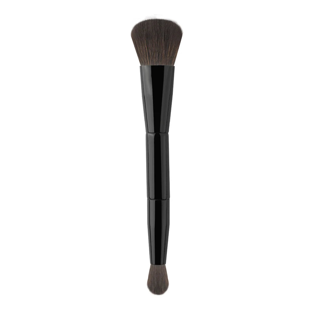 Dual Angled Round Contour Makeup Brush with Synthetic Bristles for Beauty Blending Liquid Powder, Concealer Blush (Black)