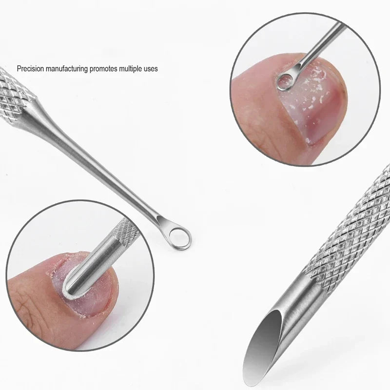 Nail Double-ended Use Stainless Steel Circle Beveled Head Cuticle Pusher Remover Professional Manicure Sticks File Nail Art Tool