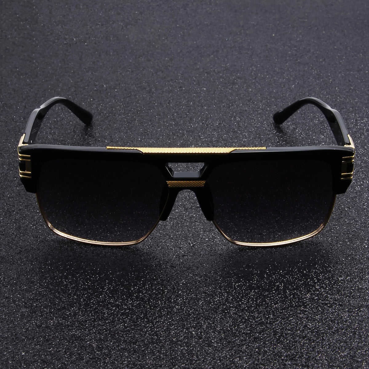 Black Gold Double Beam Square Sunglasses, Light Luxury Men's Business Driving Glasses