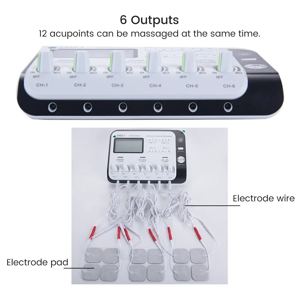 Body Massager 6 Output Channel Physiotherapy TENS Muscle Electrostimulator Relax Electroacupuncture with Patch Massage Machine