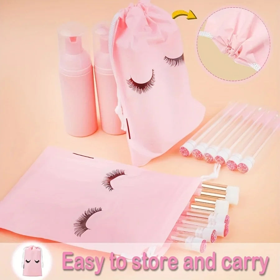 20Pcs Lash Care Kit - 5 Foam Pumps + 5 Detail Brushes + 5 Wand Applicators + 5 Storage Bags | Salon Hygiene Travel Set