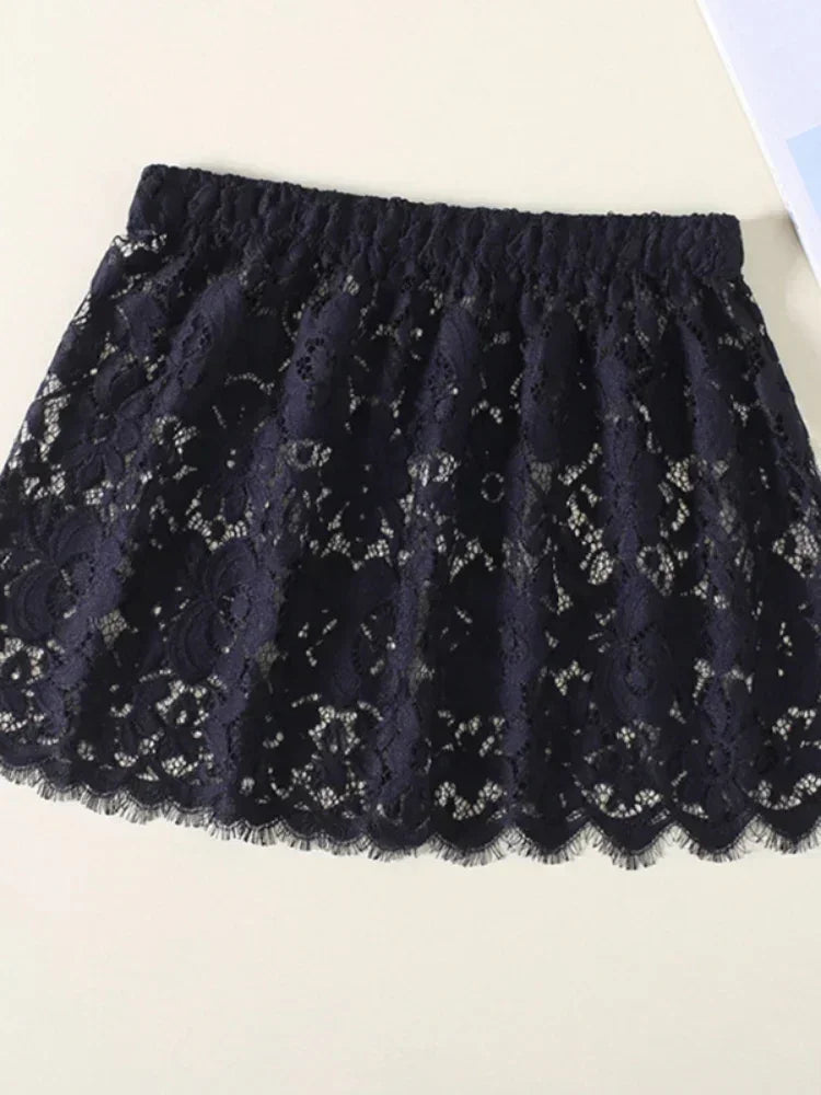 Women Eyelash Floral Lace Shirt Extender Adjustable Layered Faux Top Hem Lower Sweep Mini Skirt Half Slip Underskirt