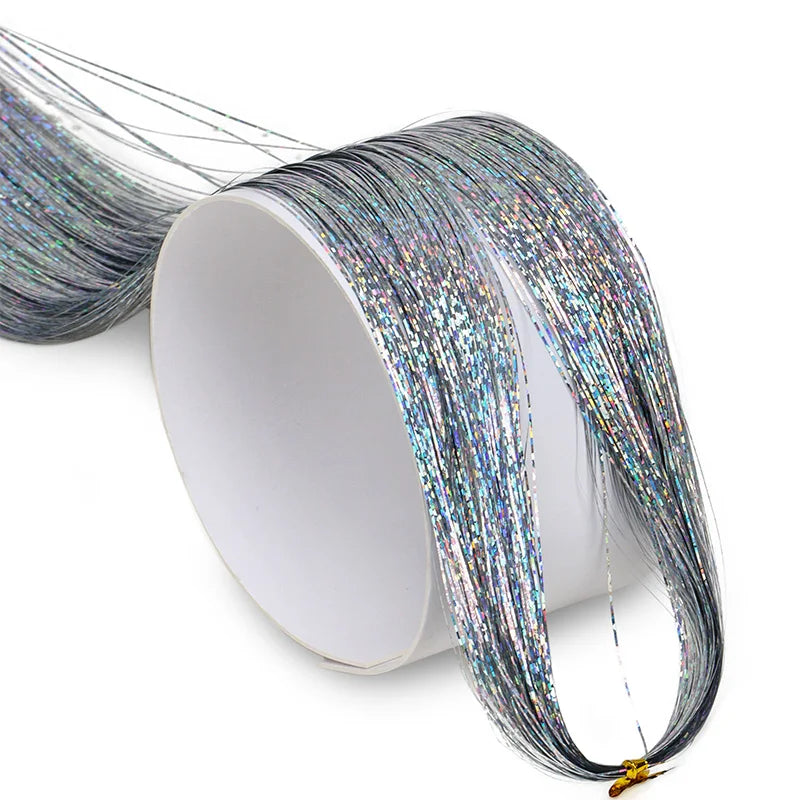 Synthetic Sparkling Shiny Tinsel Hair Extensions Colorful Holographic Hair Tinsel Glitter Fairy Hair
