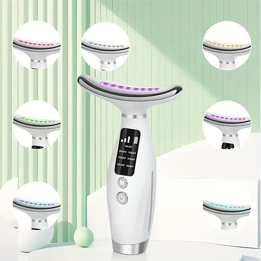 LED display beauty device, USB charging - with 7 types of lights, ergonomic design, vibration massage, suitable for effective re