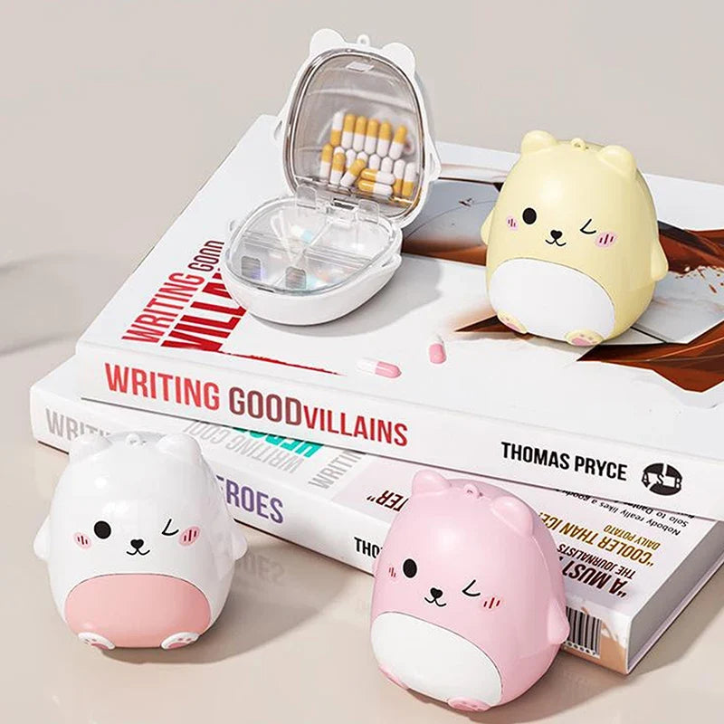 Cute Cartoon Small Bear Portable Double-layer Compartment Going Out Packed Separately Medicine Storage Plastic Pill Box Fashion