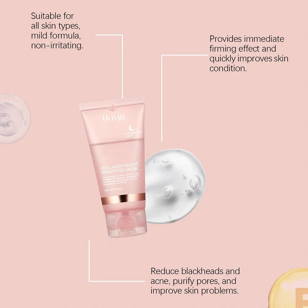HOYGI Collagen Overnight Wrapping Peel Off Facial Mask Deeply Hydrating Moisturizing Night Wrapping Face Mask Care Cream