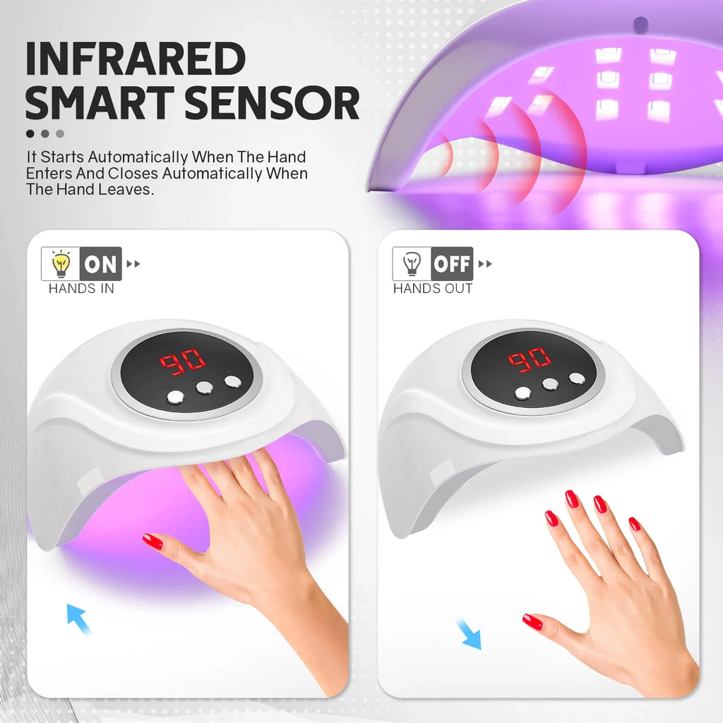 72W UV LED Nail Lamp Professional 24LEDS Gel Polish Drying Lamp With Automatic Sensing 3 Timer Nail Dryer Manicure Salon Tools