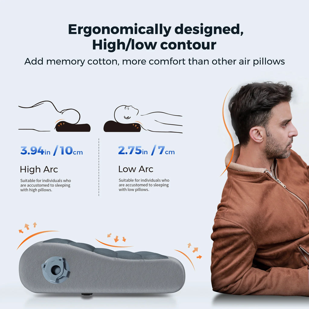 FLEXTAIL ZERO PILLOW - Ergonomic Inflatable Pillow with Dual Support for Travel and Home, Lightweight, Washable, Ultra-Quiet