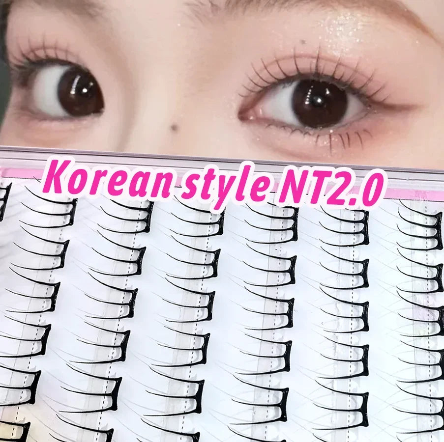 Korean Stylish Self-Adhesive False Eyelashes K-pop Inspired Fluffy Clustered Slender Comic Design for Everyday Use