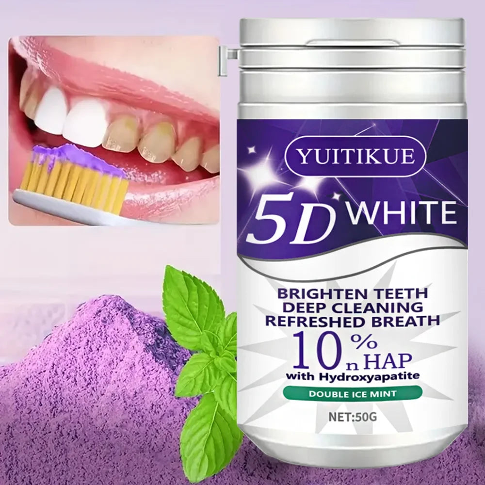 10% Hydroxyapatite Tooth Powder | 5D White Brightening | Deep Clean & Fresh Breath | Double Ice Mint