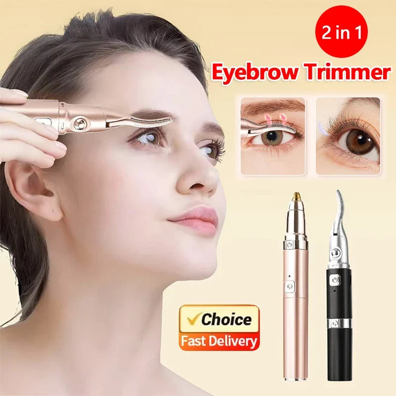 2026 New Electric Eyelash Curler 2-in-1 Dual Head USB Heated Lash Curling Iron Eyebrow Trimmer Beauty Tool for Home Travel