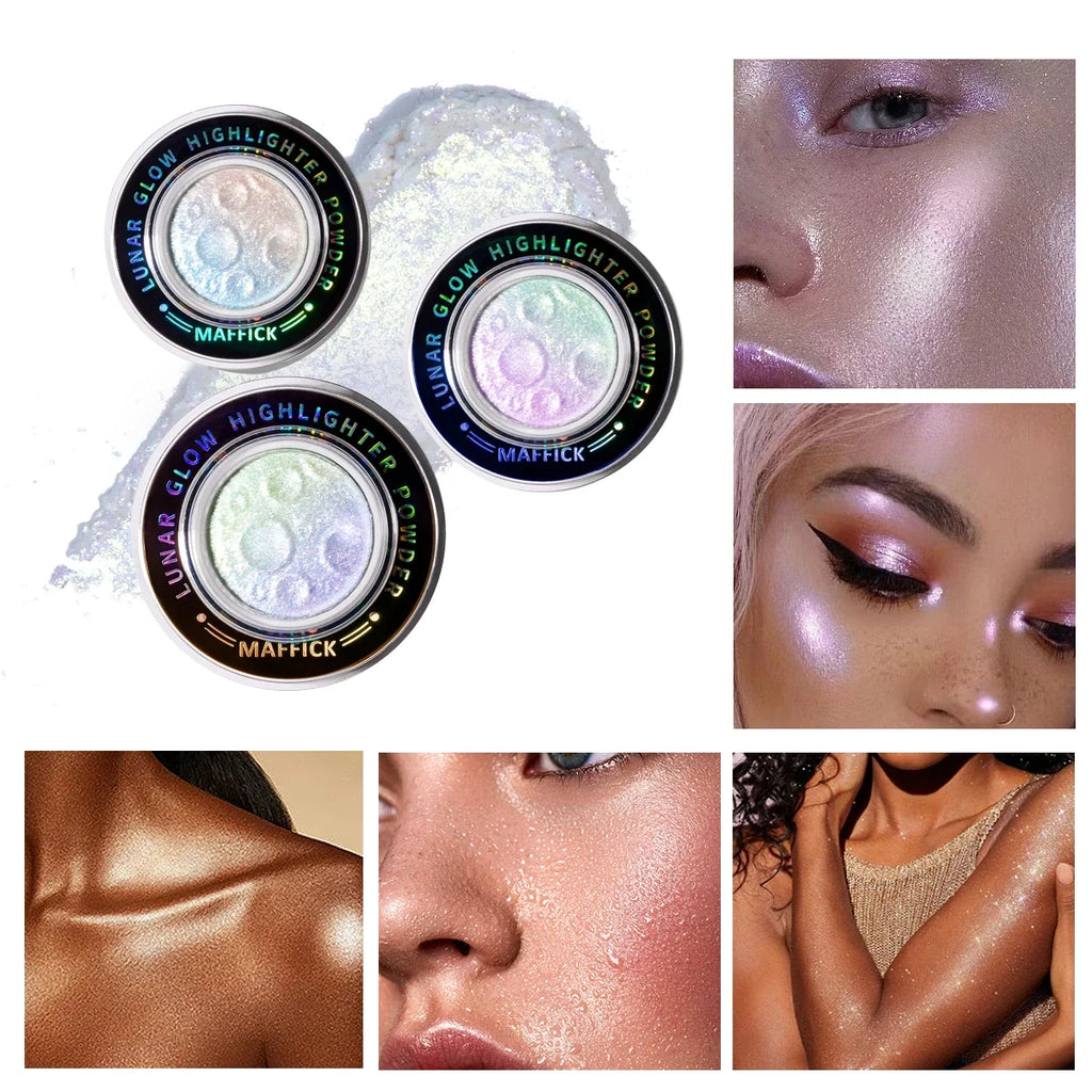 Planet highlighter powder brightens the whole body, with a burst of nasal shadows and a three-dimensional highlight on the face