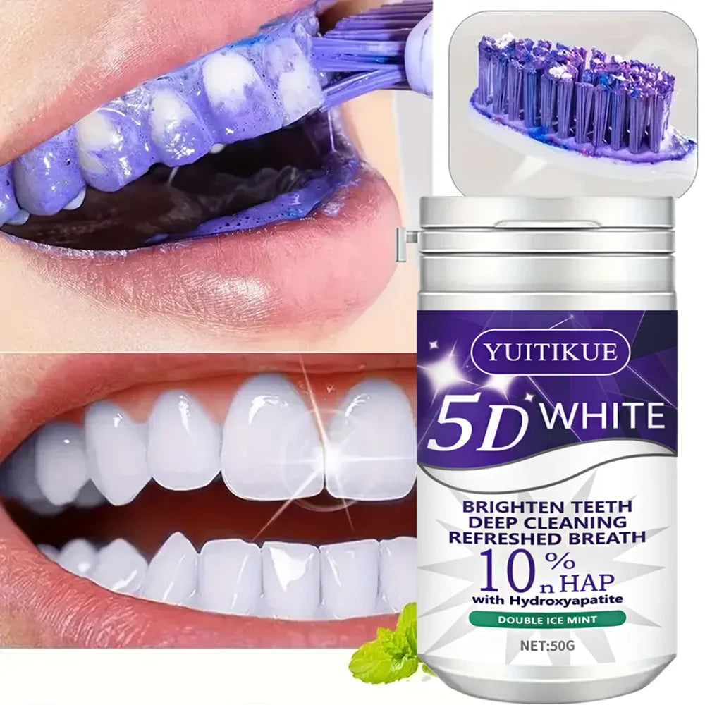 10% Hydroxyapatite Tooth Powder | 5D White Brightening | Deep Clean & Fresh Breath | Double Ice Mint