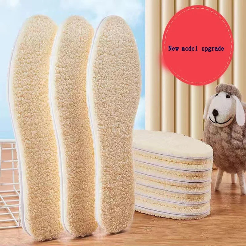 Adjustable Warm Insoles with Fleece and Thickened Lambskin Comfortable Cashmere and Cotton Insoles Snow Boots