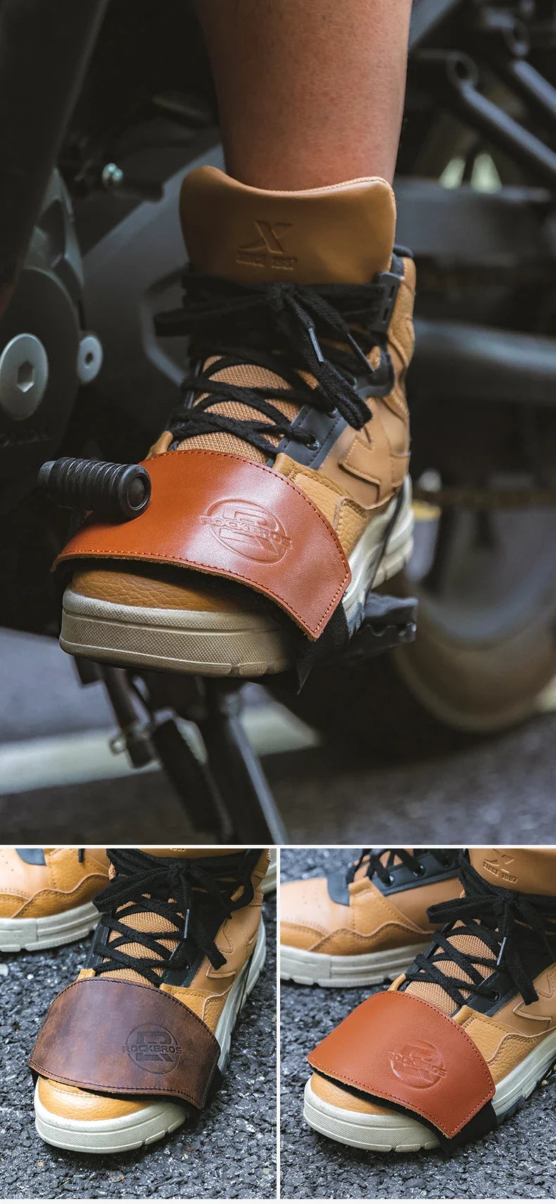 ROCKBROS Motorcycle Shift Lever Shoe Cover Non-slip And Wear Resistant Leather Motorcycle Shoes Protection Gear Shift Pad