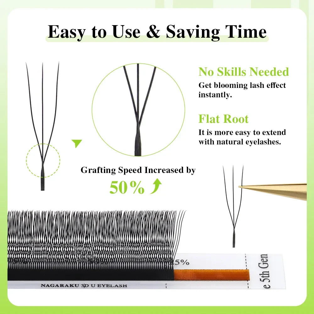 NAGARAKU 3D 4D 5D UU W Eyelashes U Shape Eyelash Extensions Soft Lashes Makeup Mesh Net Cross Premade Volume Eyelash
