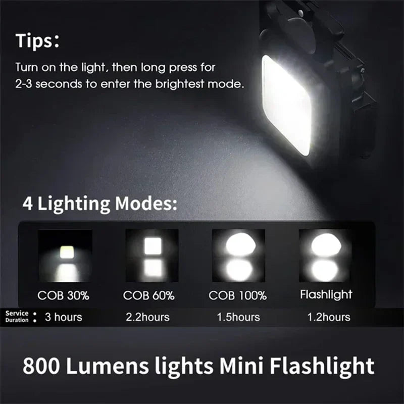 Keychain Light Mini Multifunctional Camping Flashlight USB Rechargeable LED Portable Bright COB Pocket Clip Lantern Outdoor Work