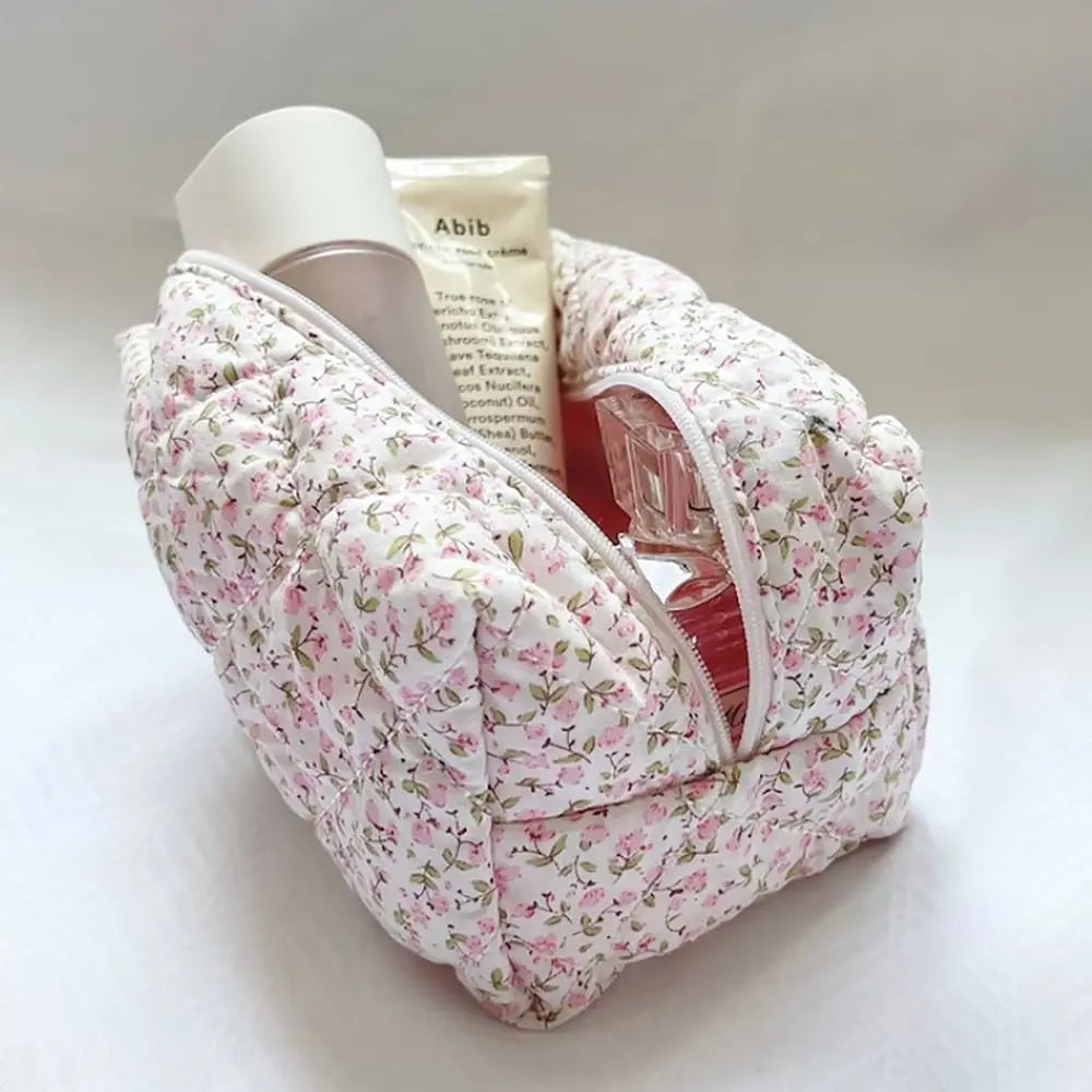 Trendy Large Capacity Corduroy Makeup Bag Travel Printed Toiletry Organizer Bag Makeup Brush Skincare Storage Bag for Women