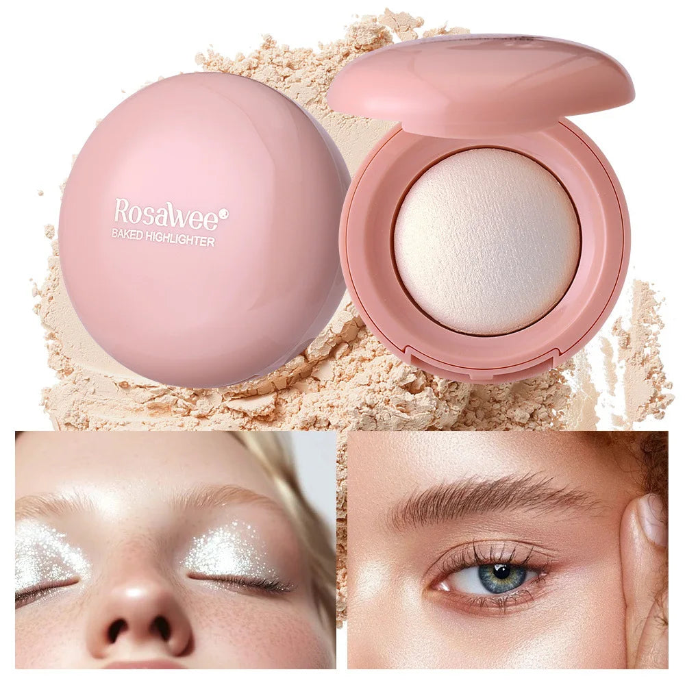 Monochrome Face Brightening Highlighter, Lightweight Non-Greasy Glitter Powder with Subtle Shimmer,Light Beige Brightening
