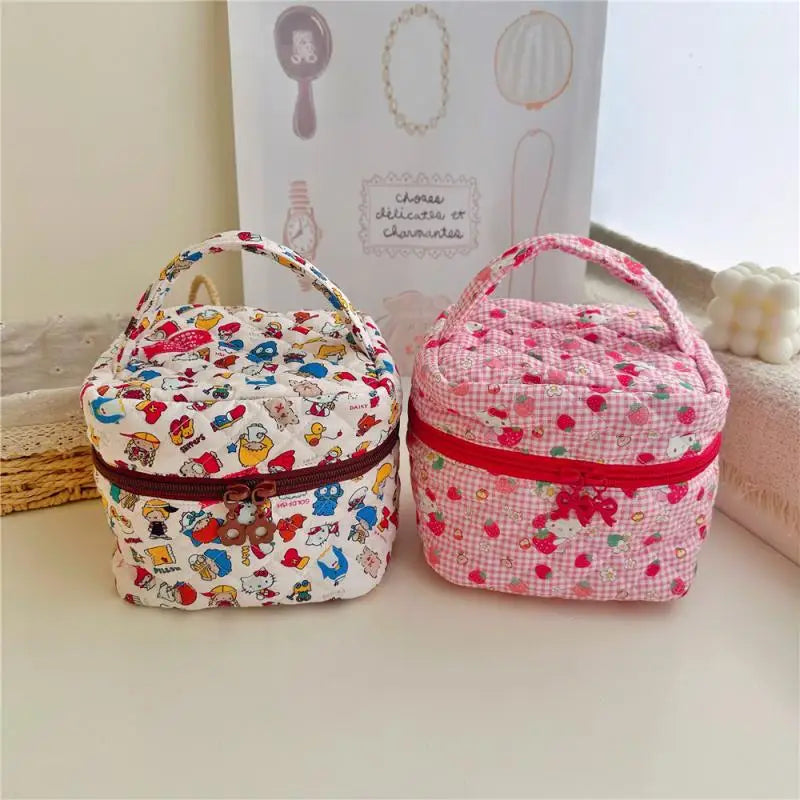 Hello Kitty Cartoon Printed Cotton Embroidered Makeup Bag Large Capacity Dormitory Cosmetics Travel Storage Bag  Present
