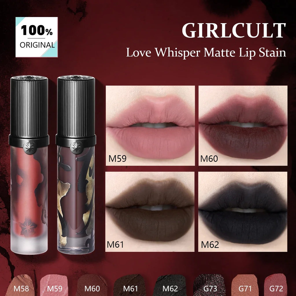 Girlcult Love Whisper Matte Lip Stain,Velvet Matte Texture,Lightweight Non-Drying,Soft-Focus Matte Finish,Edgy Makeup Looks,Gift