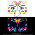28Pcs Gold Glitter Powder Fluorescent Waterproof Face Tattoo 14x15cm Butterfly/Flowers Makeup Sticker DIY Party Neon Face Decal