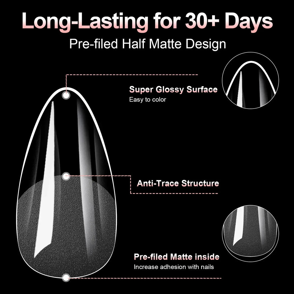 100pcs False Soft Gel Nail Tips Half/Full Cover Double-Use Press On Acrylic Nails Almond Coffin Stiletto Fake Nails Supplies