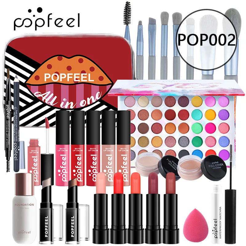 POPFEEL All-in-One Makeup Kit Gift Set with Eyeshadow Palette Foundation Lip Gloss Blush Brushes Eyeliner and More Beauty Gifts